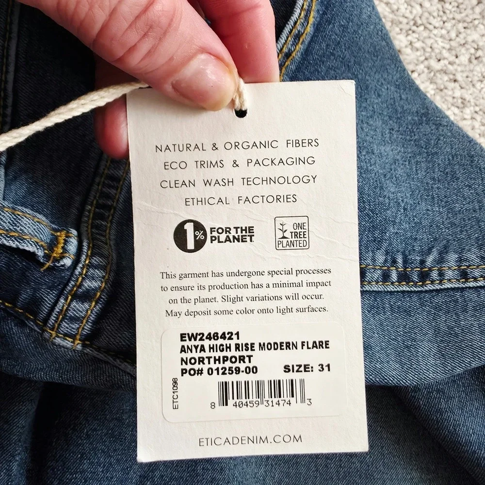 Ética Wide Leg Jeans Womens 31 Blue High Rise Raw Hem Sustainable Cropped Cotton